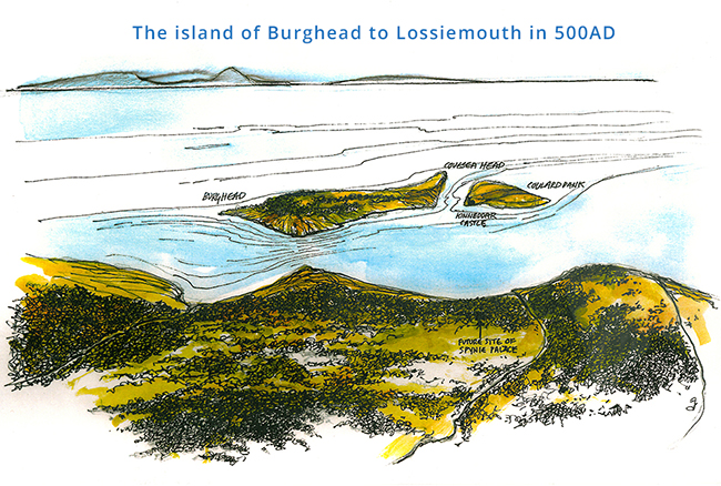 The island of Burghead to Lossiemouth in 500AD